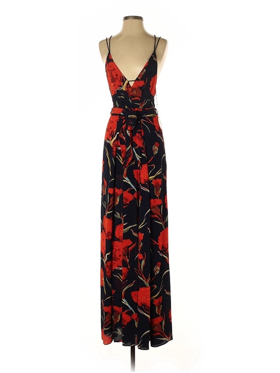 Luxxel Pants - Luxxel Blue and Red Floral Jumpsuit with Tie Waist